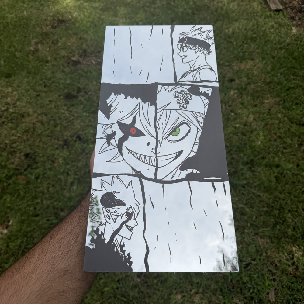 Anti-Magic Panels Mirror, Black Clover wall mirror, held in hand for scale