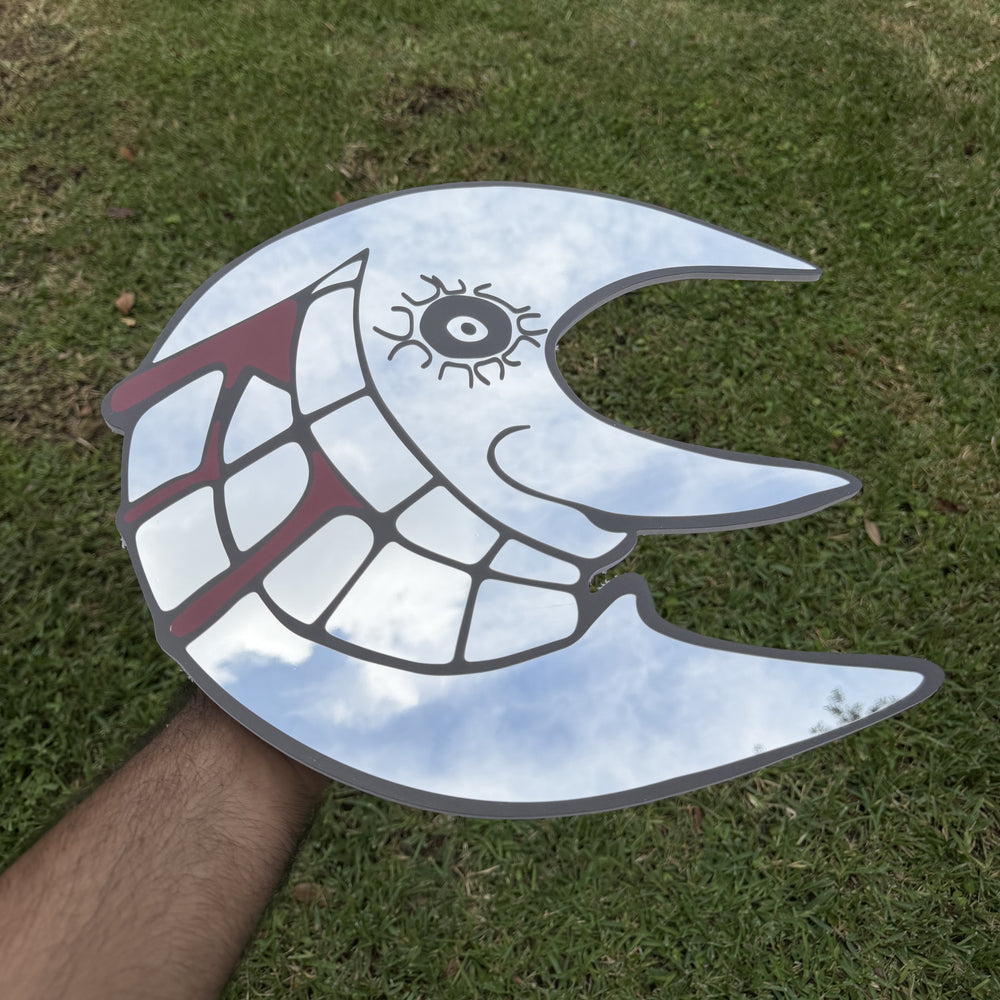 Bleeding Moon Mirror, Soul Eater wall mirror, held in hand for scale