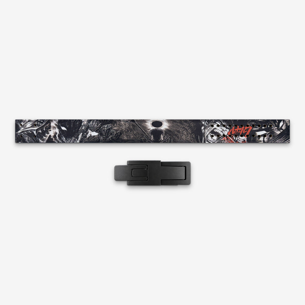 Brand of the Eclipse Gym Lever Belt laid flat with its lever buckle