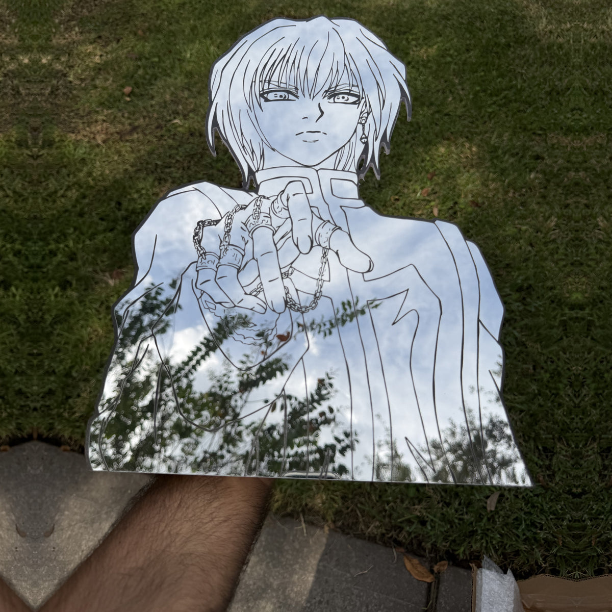 Chain User Mirror, Hunter x Hunter wall mirror, held in hand for scale