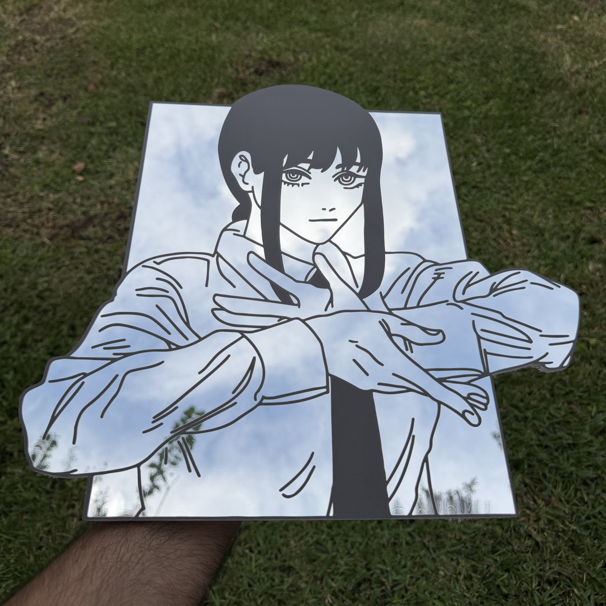 Control Devil Mirror, Chainsaw Man wall mirror, held in hand for scale