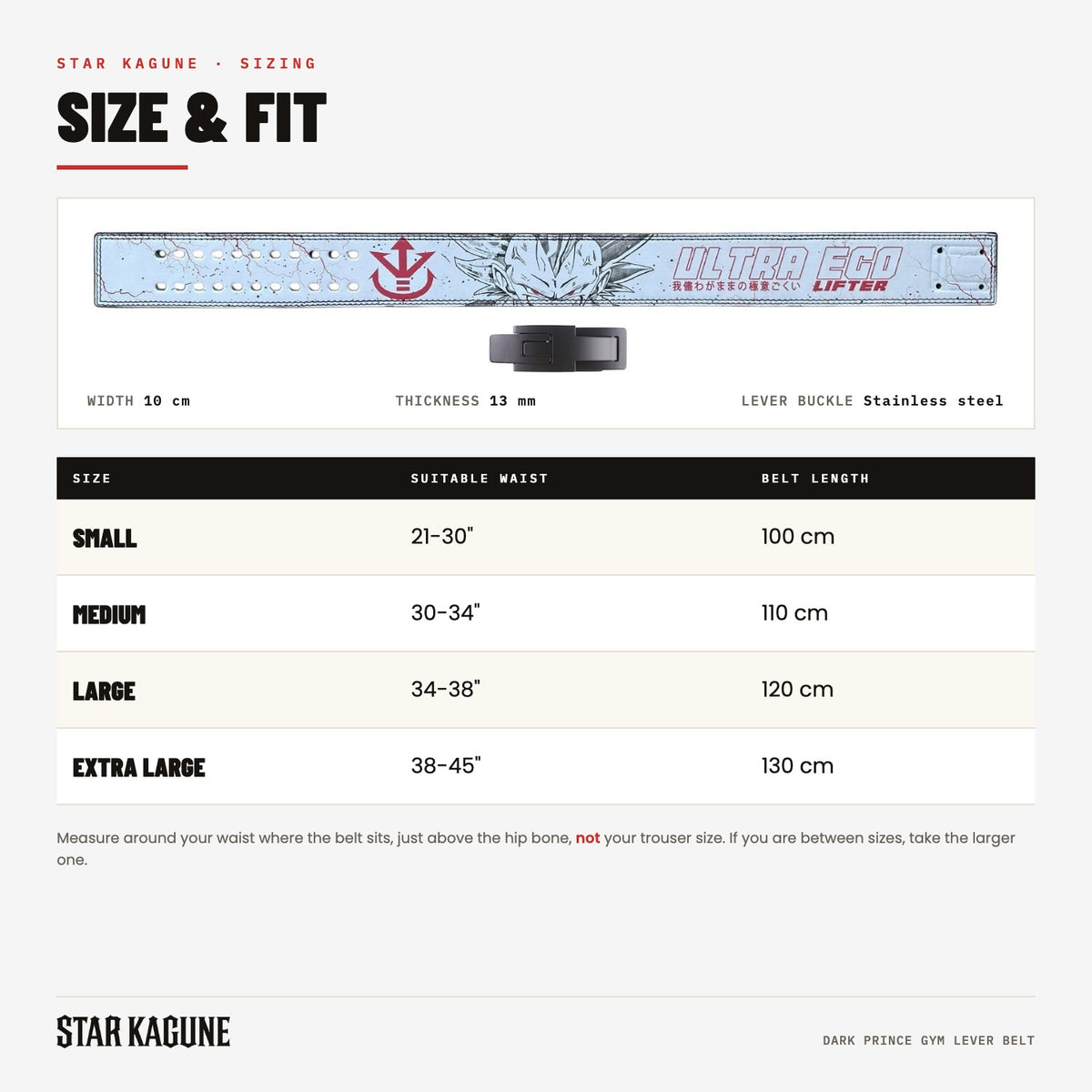 Dark Prince Gym Lever Belt size guide