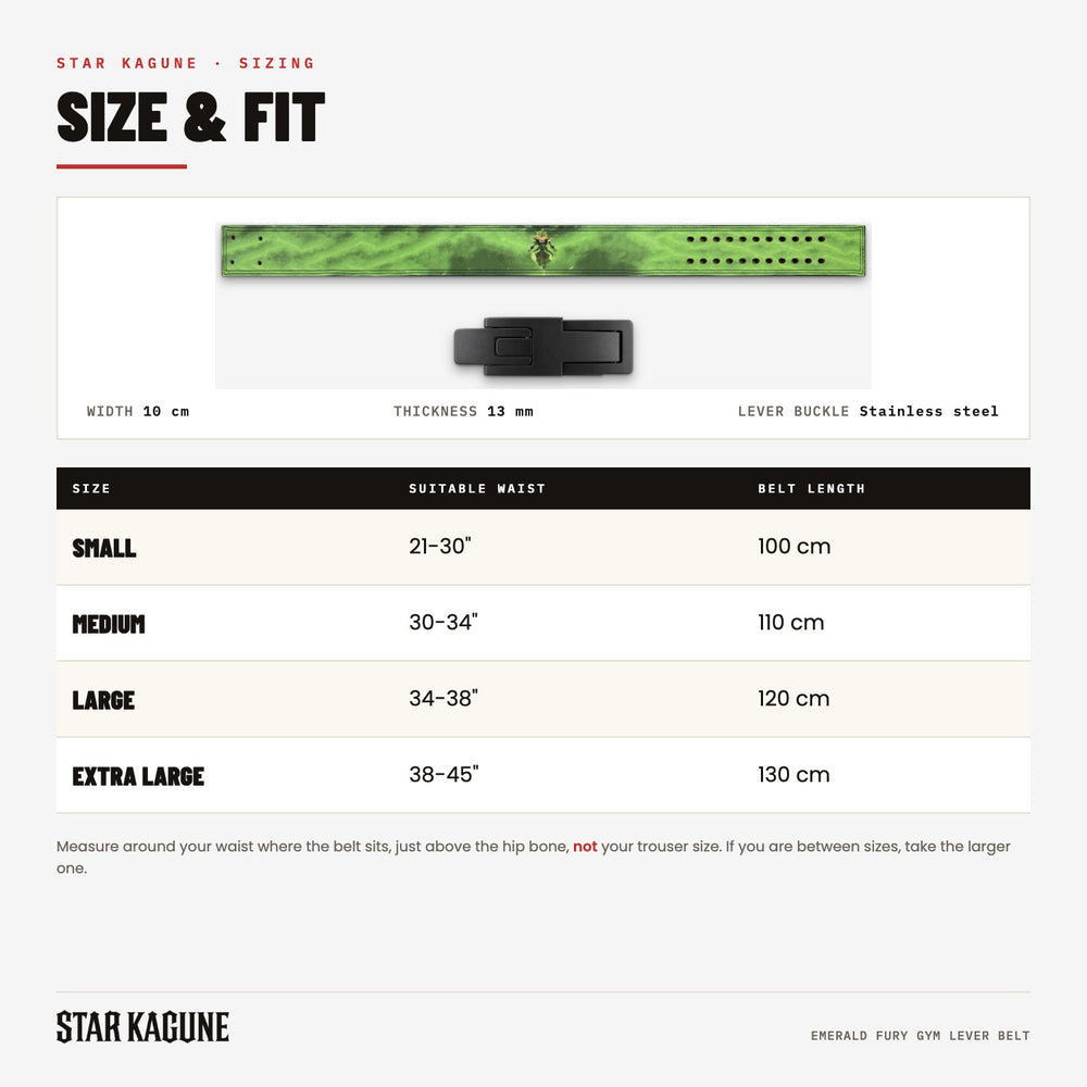 Emerald Fury Gym Lever Belt size guide
