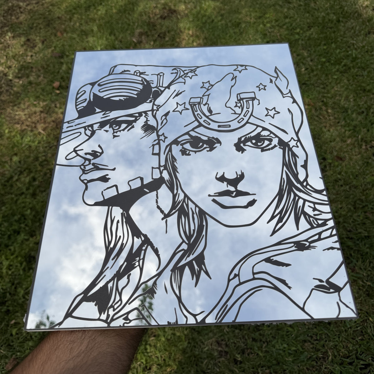 Father And Daughter Mirror, JoJo's Bizarre Adventure wall mirror, held in hand for scale