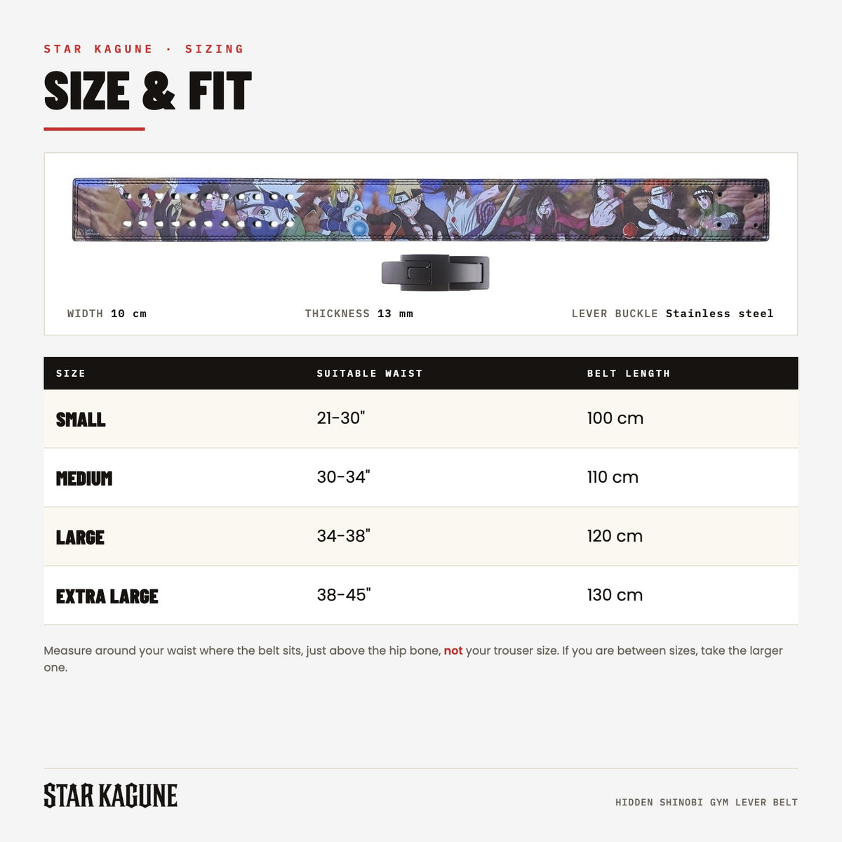Hidden Shinobi Gym Lever Belt size guide
