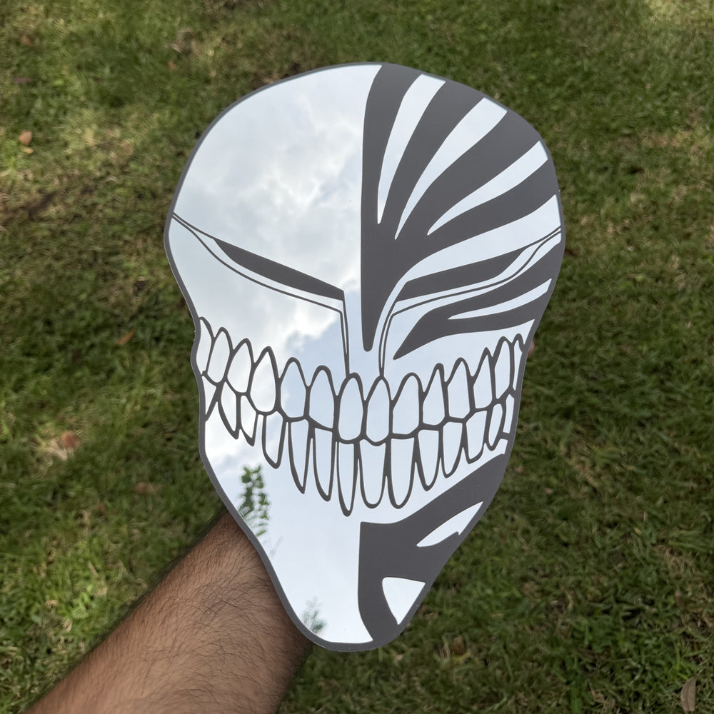 Hollow Mask Mirror, Bleach wall mirror, held in hand for scale