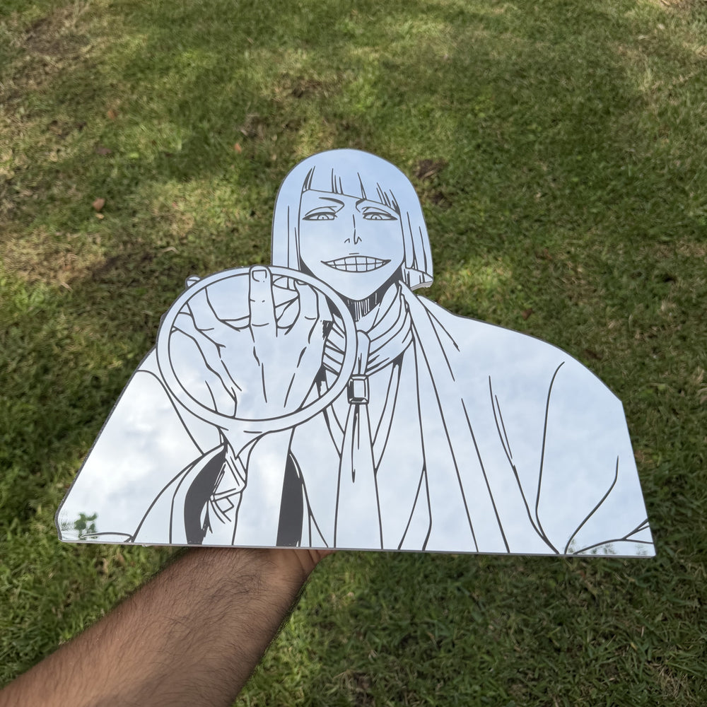 Inverted World Mirror, Bleach wall mirror, held in hand for scale