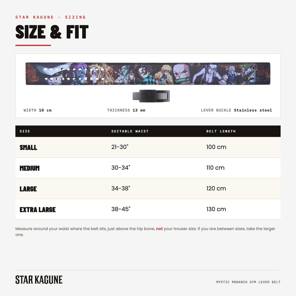 Mystic Monarch Gym Lever Belt size guide