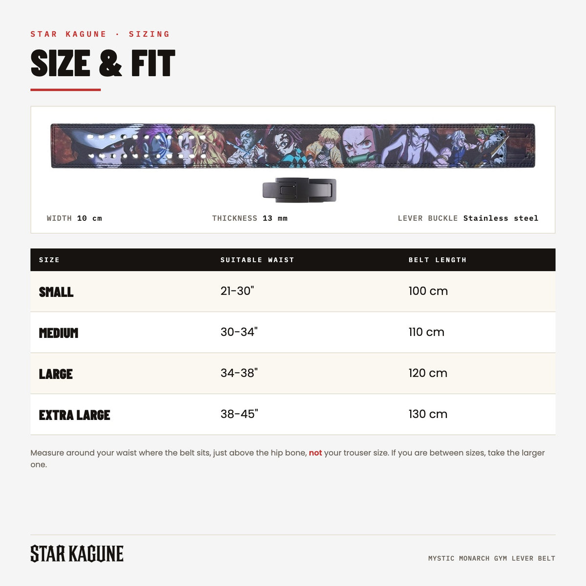 Mystic Monarch Gym Lever Belt size guide