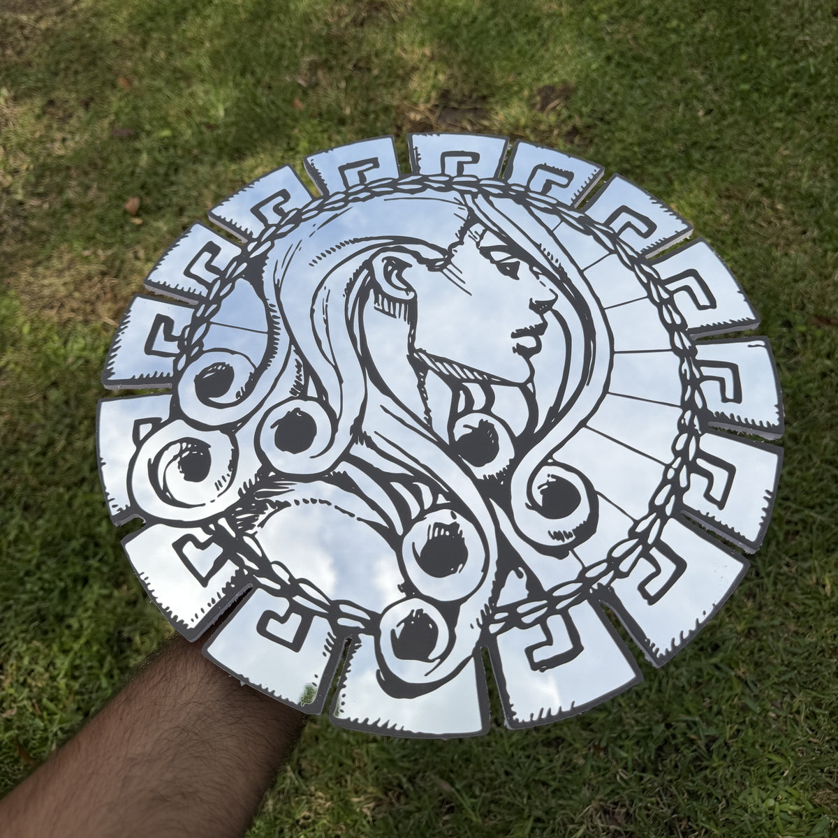 Saint'S Medallion Mirror, JoJo's Bizarre Adventure wall mirror, held in hand for scale