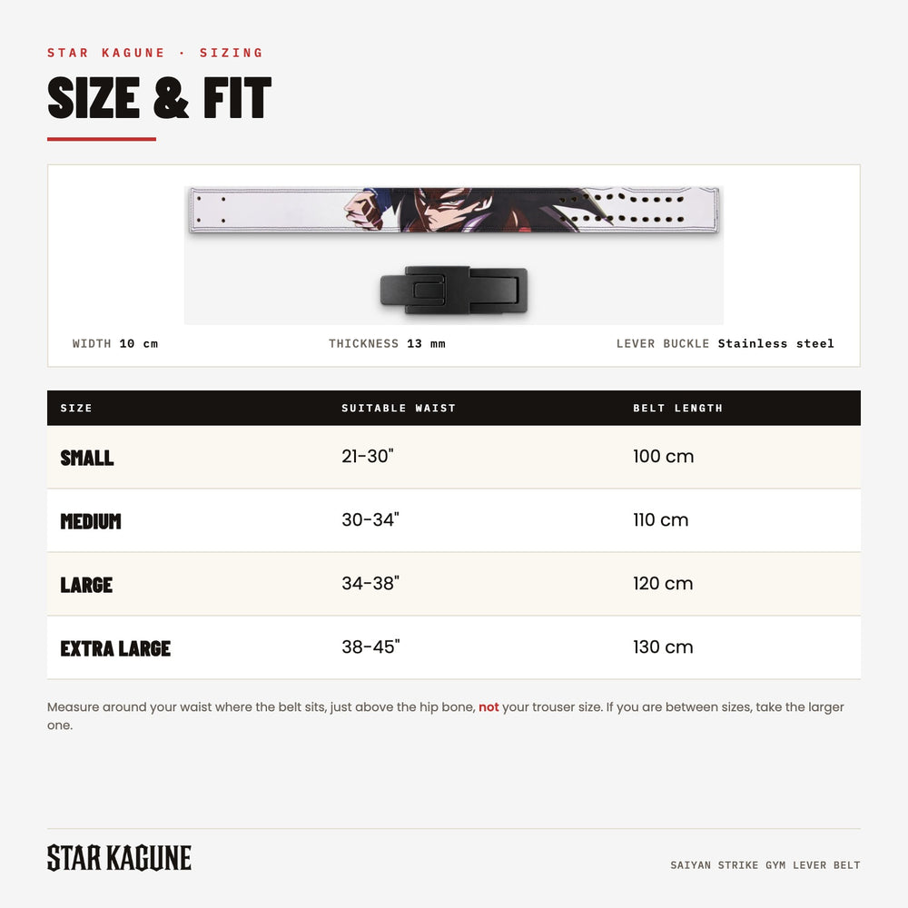 Saiyan Strike Gym Lever Belt size guide