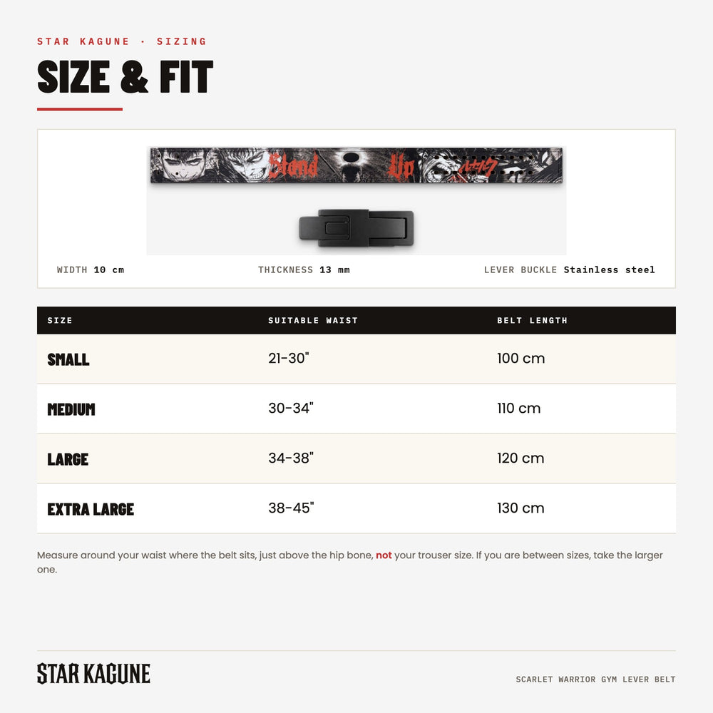 Scarlet Warrior Gym Lever Belt size guide