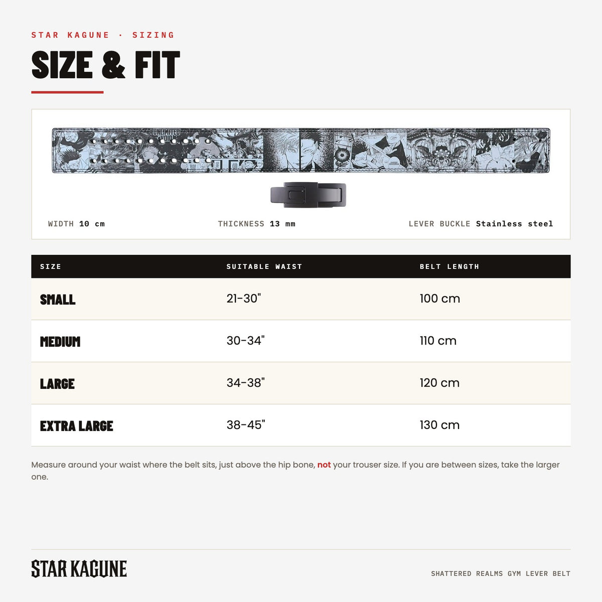 Shattered Realms Gym Lever Belt size guide