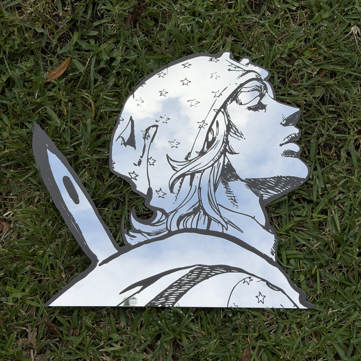 Star Bandana Rider Mirror, JoJo's Bizarre Adventure wall mirror, laid flat