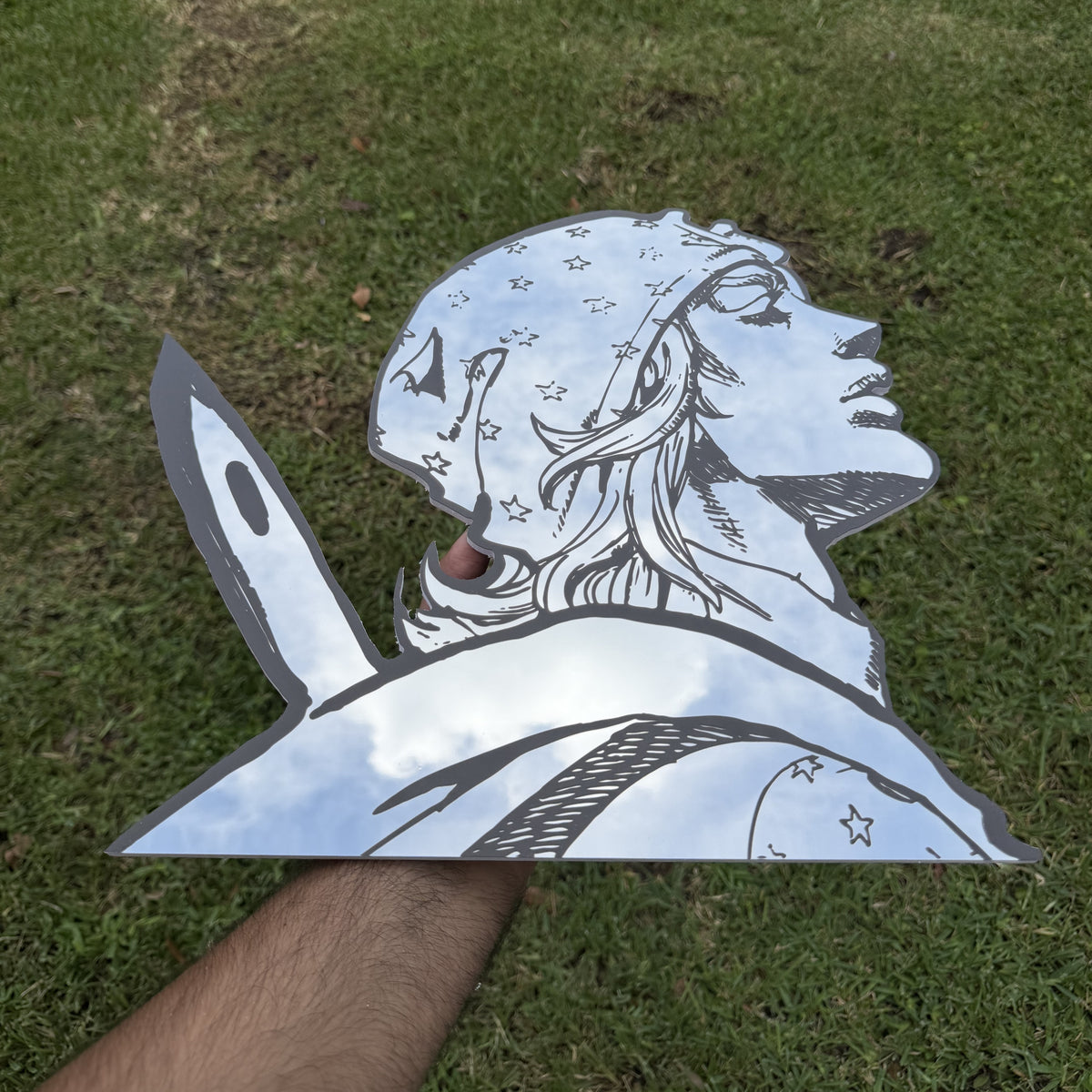 Star Bandana Rider Mirror, JoJo's Bizarre Adventure wall mirror, held in hand for scale
