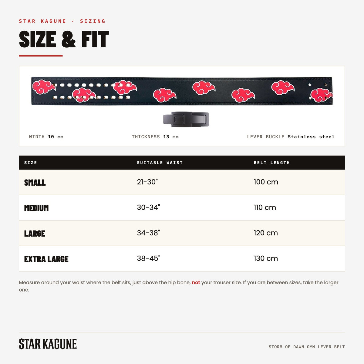 Storm of Dawn Gym Lever Belt size guide