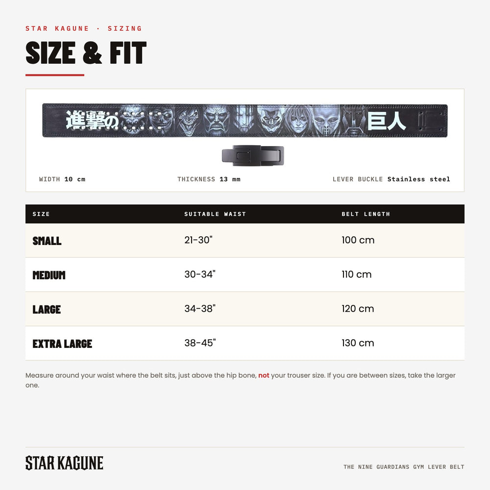 The Nine Guardians Gym Lever Belt size guide