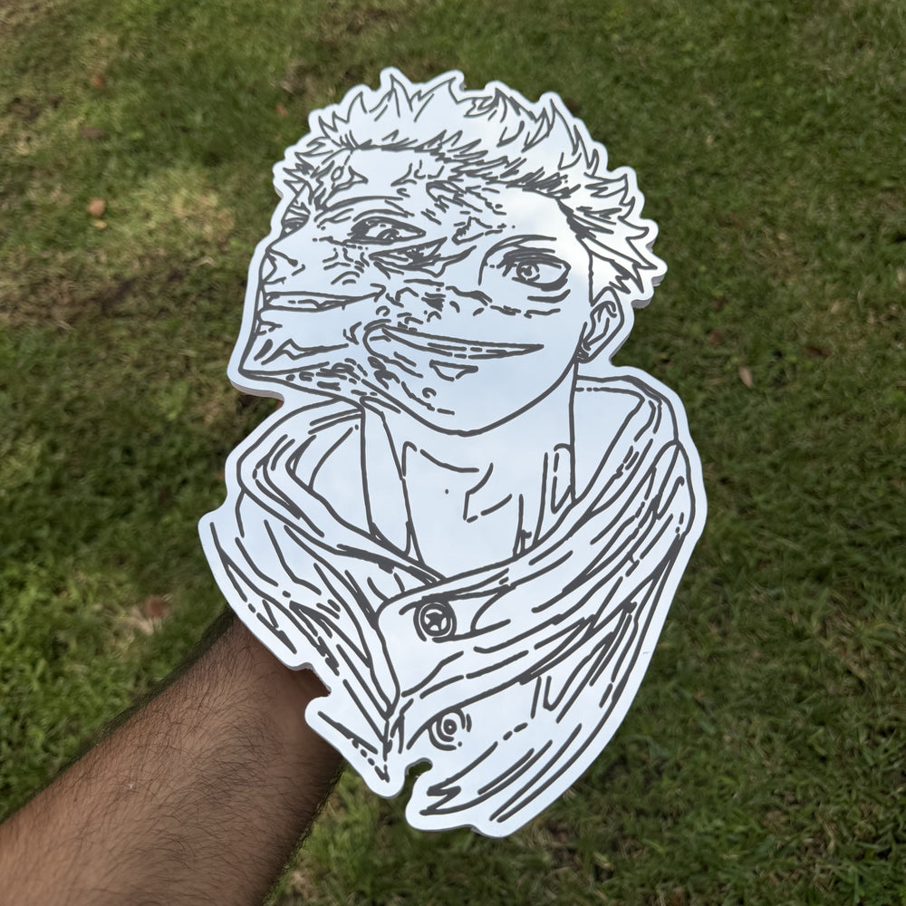 The Vessel Mirror, Jujutsu Kaisen wall mirror, held in hand for scale