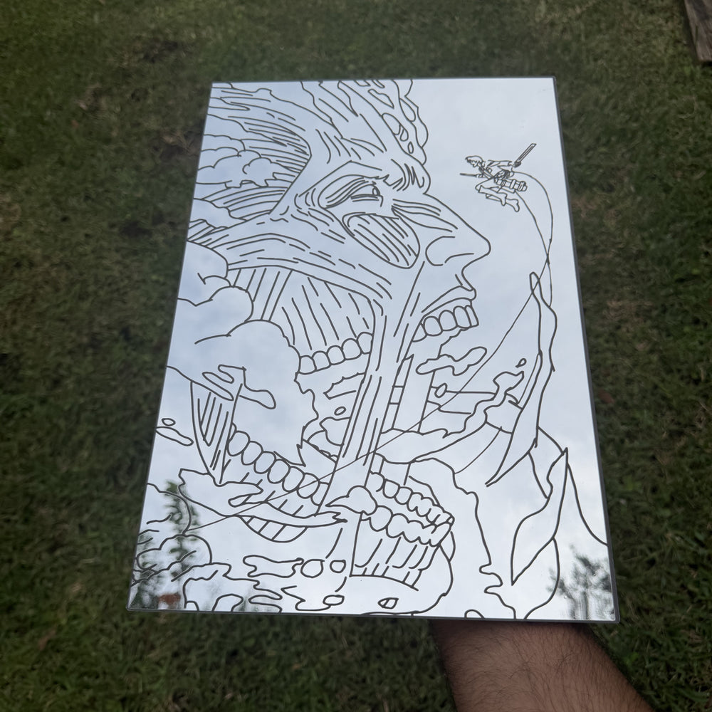 The Wall Breaker Mirror, Attack on Titan wall mirror, held in hand for scale
