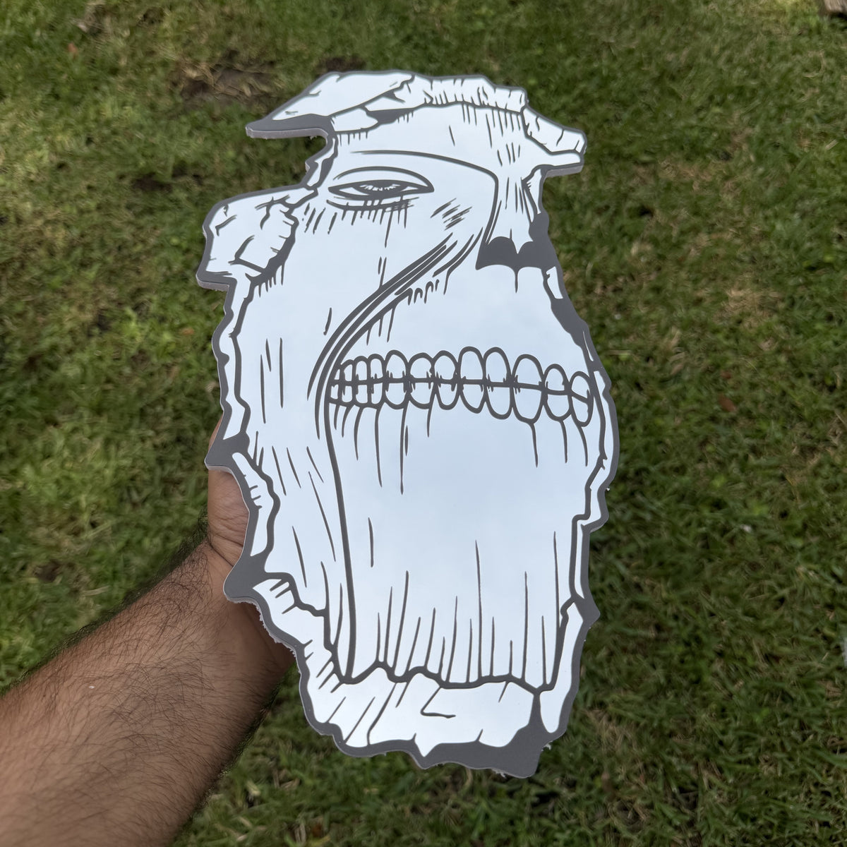 Titan'S Maw Mirror, Attack on Titan wall mirror, held in hand for scale