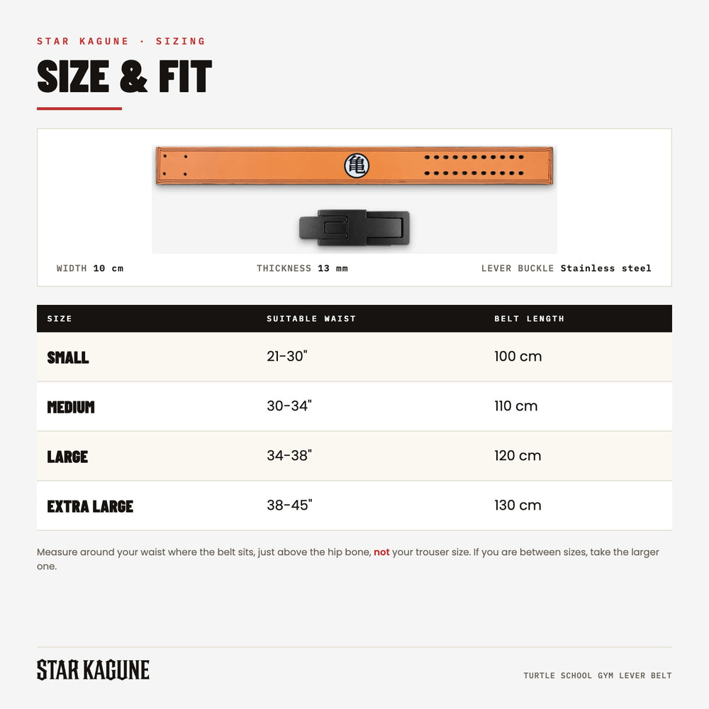 Turtle School Gym Lever Belt size guide