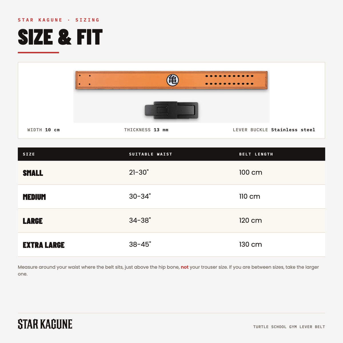 Turtle School Gym Lever Belt size guide