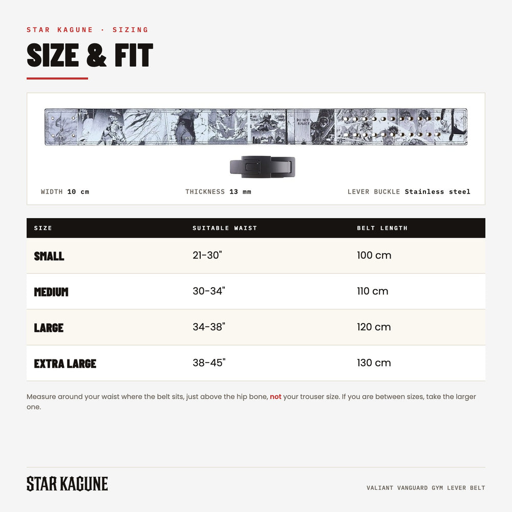 Valiant Vanguard Gym Lever Belt size guide